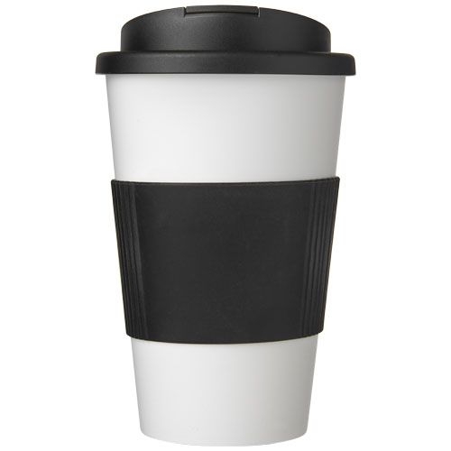 PF210696-1Americano® 350 ml Isolierbecher mit Schutzring _ auslaufsicherem Schraubverschluss_ weiss_schwarz