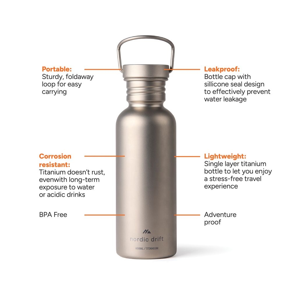 XDND340.00-02Nordic Drift Trail Ultraleichte Titan-Wasserflasche 600ml_ silber