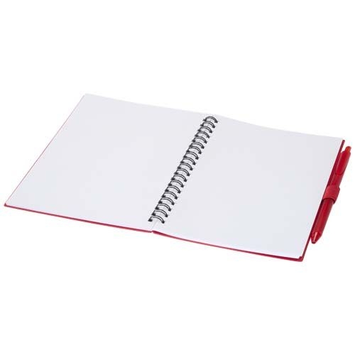 PF106298-2Niove Softcover Notizbuch aus recyceltem Kunststoff mit Kugelschreiber _blaue Mine_ rot