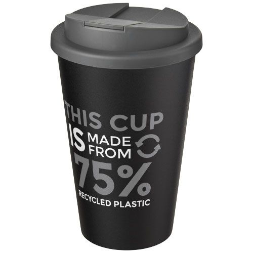 PF210425-34Americano® Eco 350 ml recycelter Becher mit auslaufsicherem Deckel_ grau_schwarz