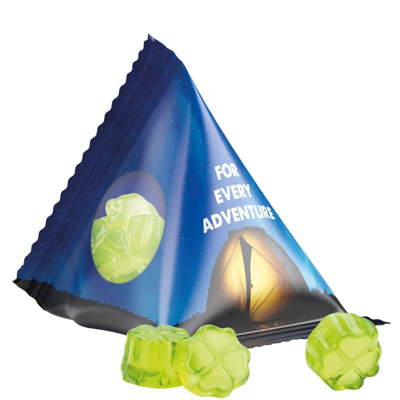 JG10063-24Tetraeder 15g_ Fruchtgummi Standardformen_ Kleeblatt_ transparente Folie