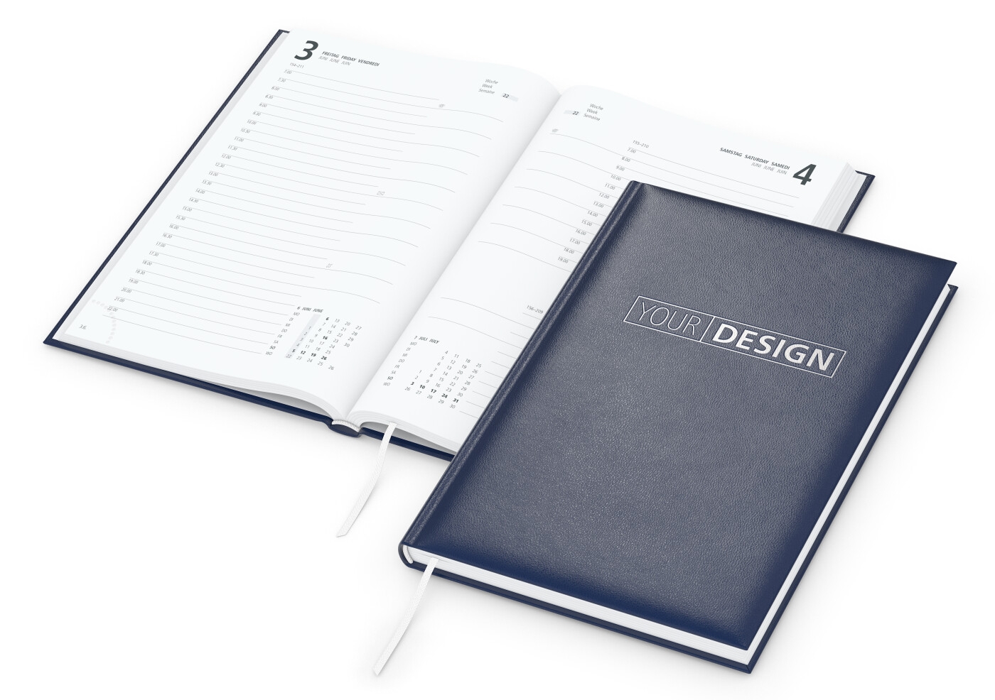GE0019-DUSWerbeartikel Buchkalender Basic_ dunkelblau_ Silberpraegung