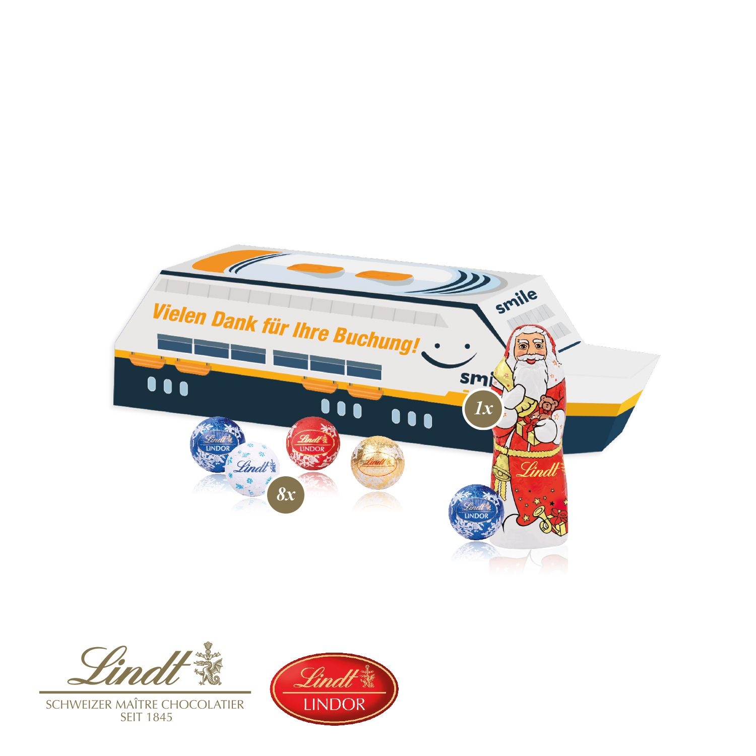CD95590-013D Praesent _Schiff_ mit Lindt Minis und Nikolaus_ Lindt Weihnachts-Mix