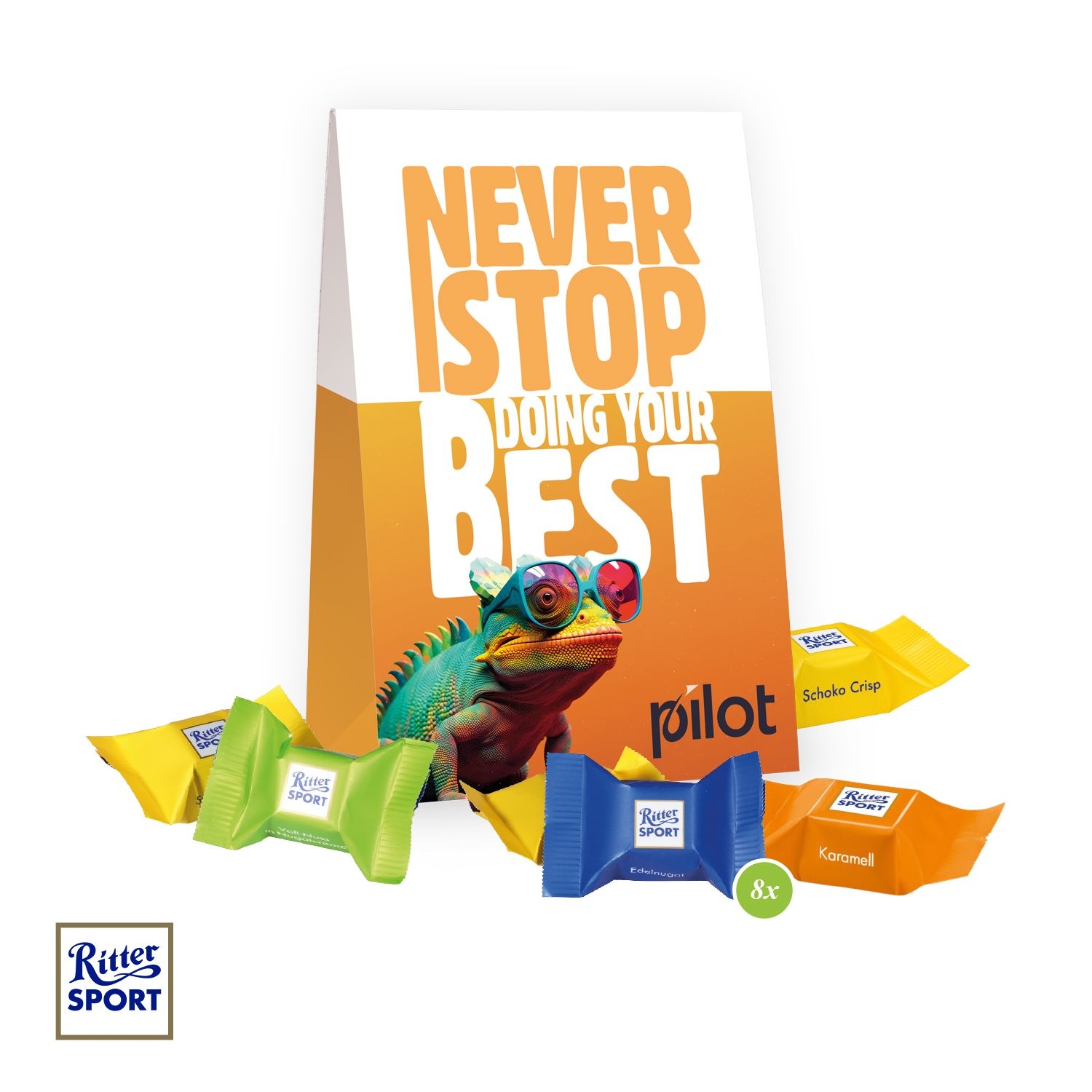 CD91564-01Werbetasche mit Ritter SPORT Schokowuerfel_ Ritter Sport Schokowuerfel