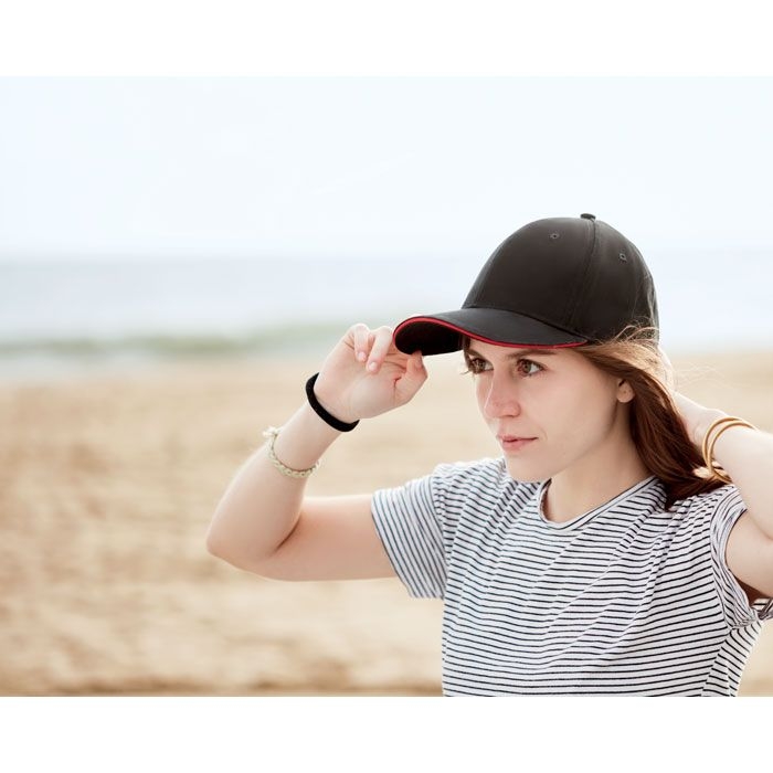 MO9643-83Tekapo Baseball cap 6 panels 270g_m²_ schwarz_rot