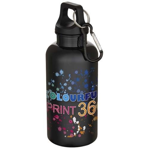 PF100863-10Oregon 400 ml einfarbige RS-zertifizierte Trinkflasche aus recyceltem Kunststoff mit Karabinerhaken