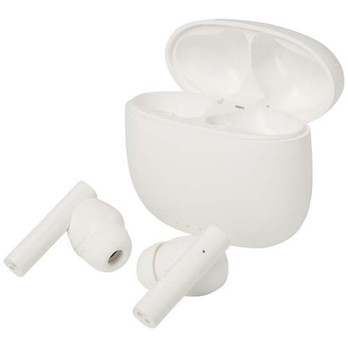 PF124482-1Alterf True Wireless Bluetooth® Headset aus recyceltem Kunststoff mit Silikon-Ohrstoepseln_ weiss