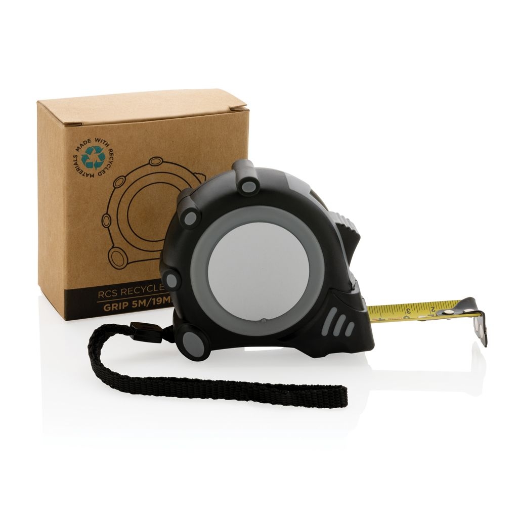 XDP112.15-1Grip 5m_19mm Massband aus RCS recyceltem Kunststoff_ grau