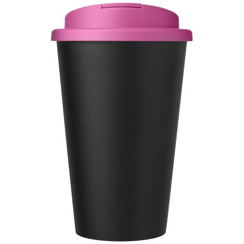 PF210425-21Americano® Eco 350 ml recycelter Becher mit auslaufsicherem Deckel_ rosa_schwarz