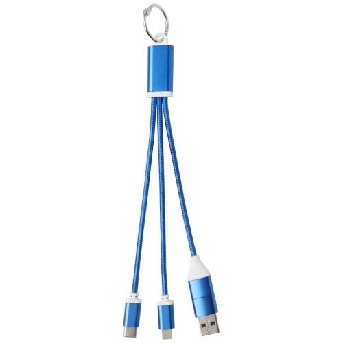 PF124382-2Metal 4-in-1 Ladekabel aus recyceltem Aluminium mit Schluesselanhaenger_ royalblau