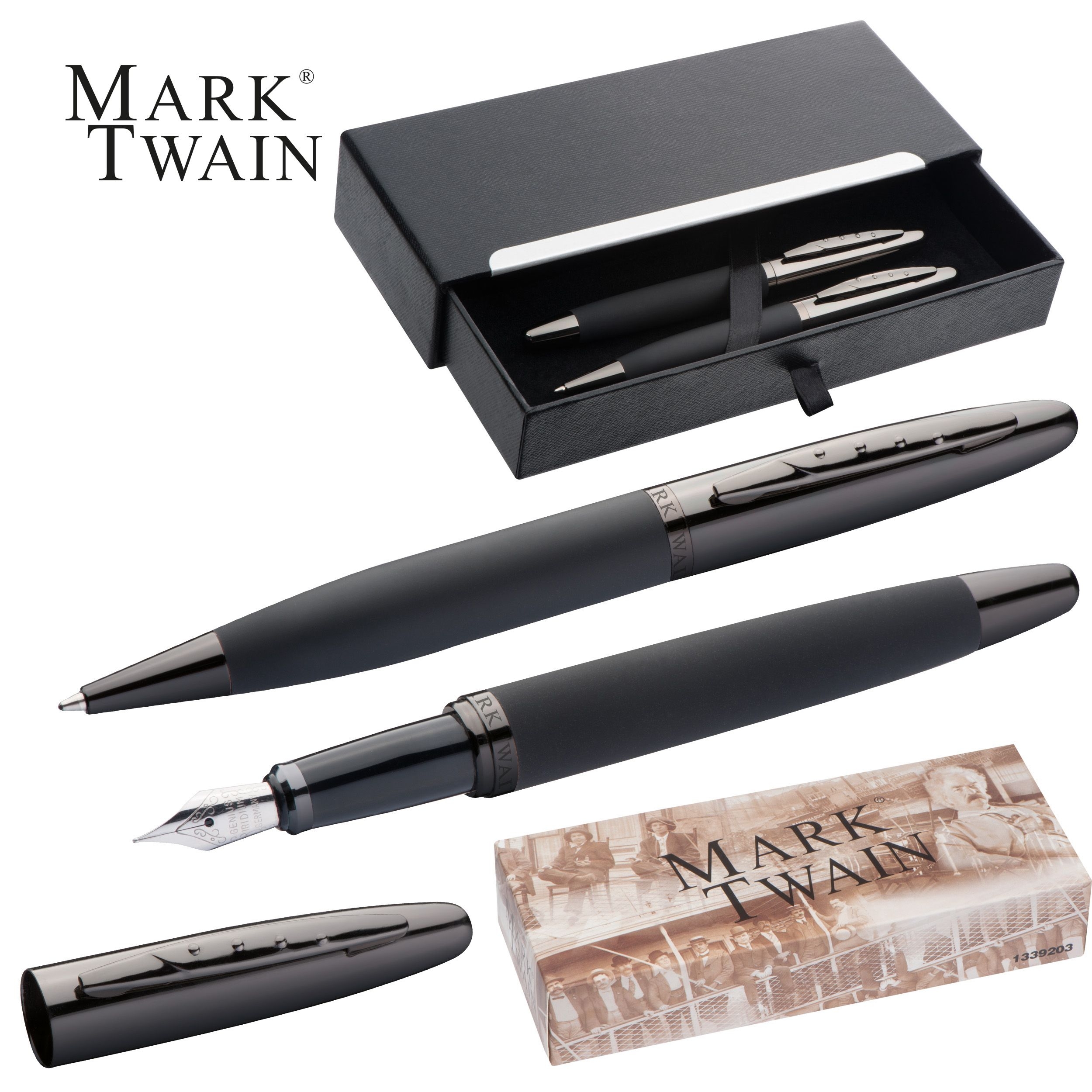 MA13392-03Mark Twain Schreibset aus Metall VALENTIN_ schwarz