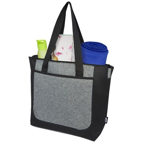 PF120657-1Reclaim GRS recycelte Tragetasche mit Reissverschluss 15 L_ schwarz_heather grau