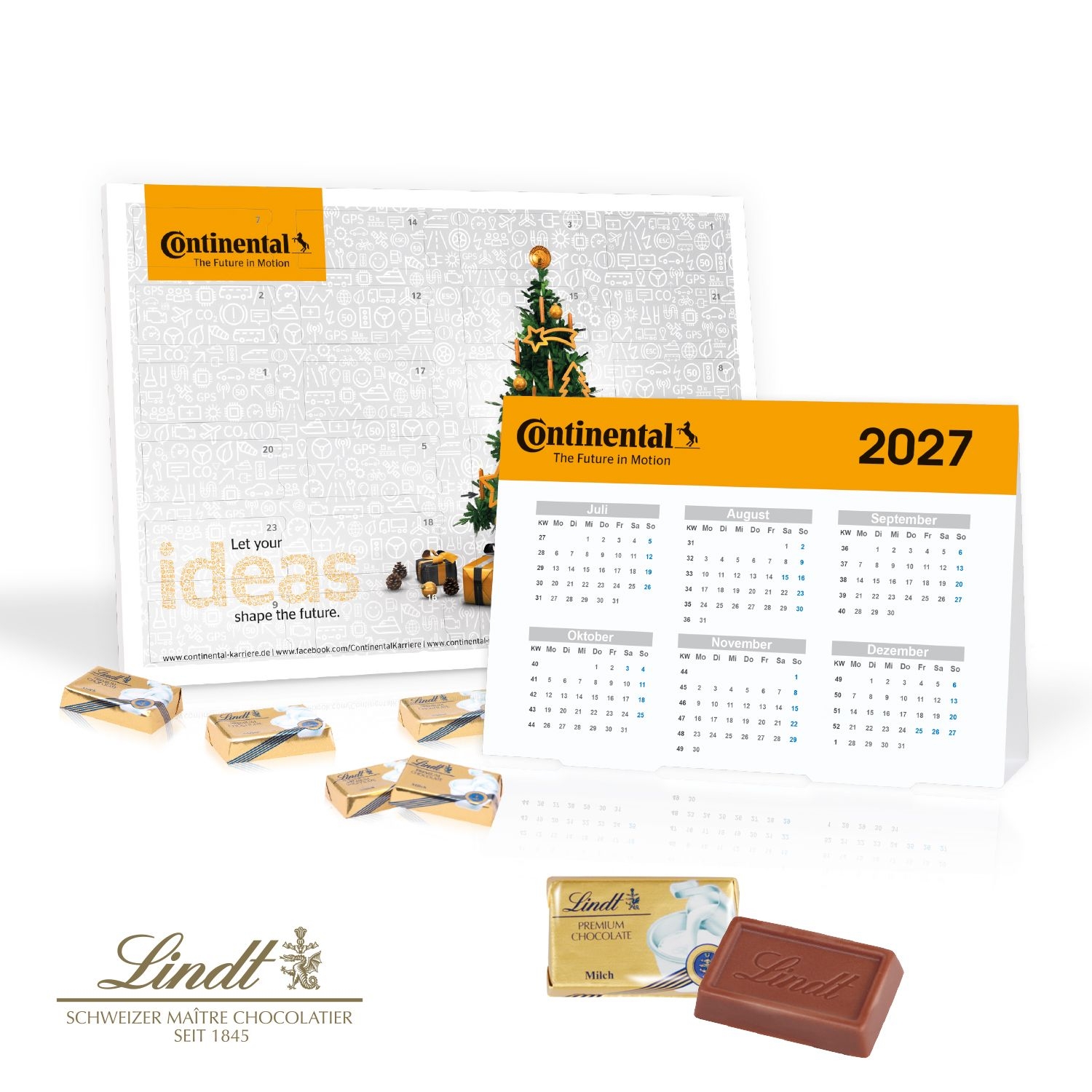 CD95331-02„2 in 1“ Marken-Adventskalender Lindt Schokolade mit Jahresplaner_ Individuelles Motiv