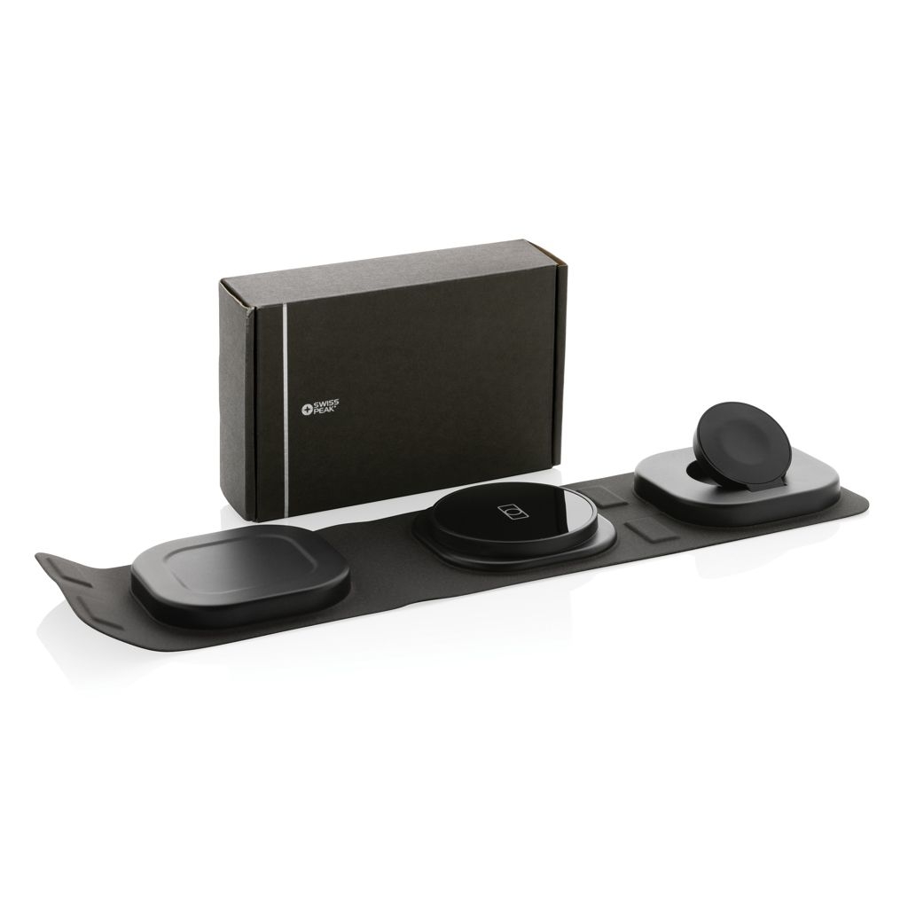 XDP308.53-1Swiss Peak 15W 3-in 1 Wireless-Reise-Charger aus RCS Plastik_ grau