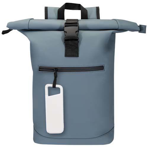 PF124470-2Alkes 12 W 5.000 mAh wasserfeste Powerbank aus recyceltem Kunststoff mit Karabinerhaken_ schwarz