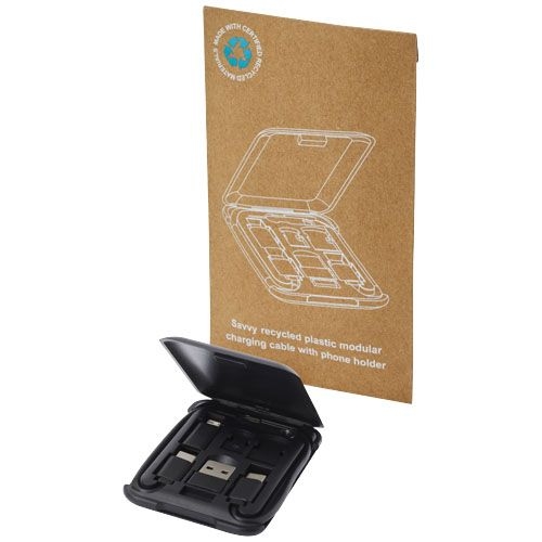 PF124361-2Savvy recyceltes modulares Ladekabel mit Telefonhalterung_ schwarz
