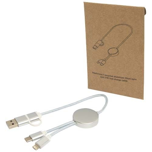 PF124424-3Alasia 30 cm 5-in-1 Kabel aus recyceltem Kunststoff fuer Datenuebertragung und 27W Schnellladung_ silb