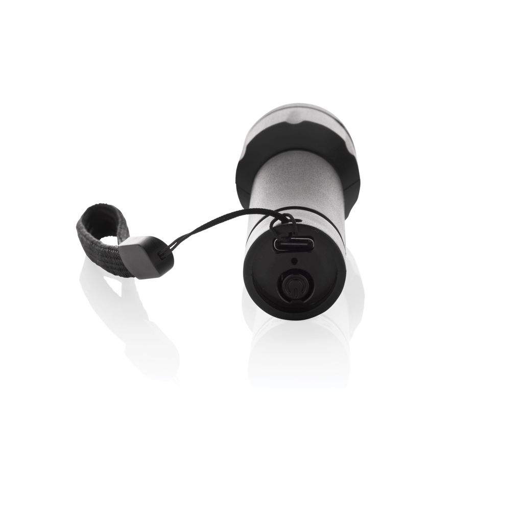 XDP514.05-01Flara USB-aufladbare Taschenlampe aus RCS recyceltem ABS_ schwarz