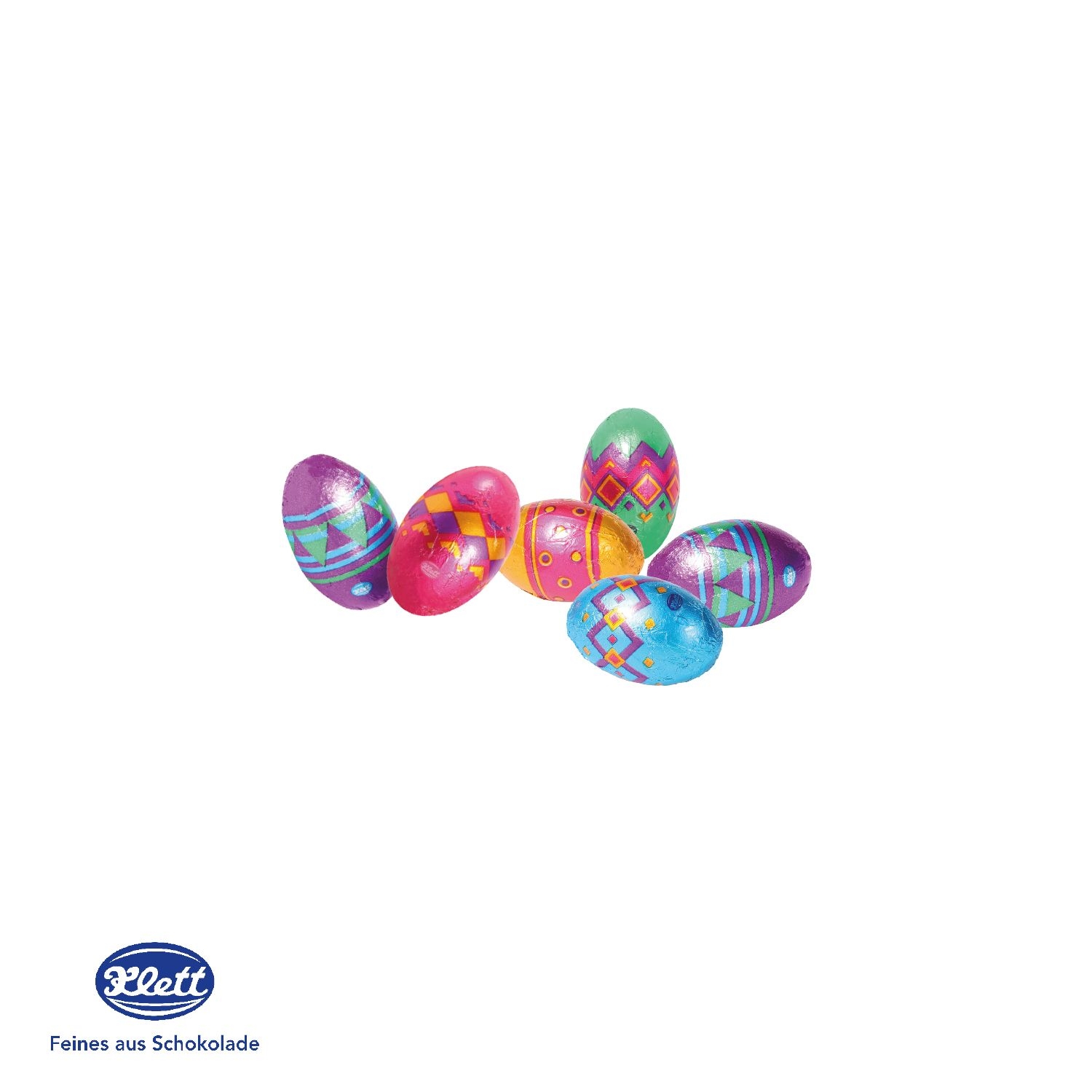 CD94679-01Schoko-Eier 6er mit Klett Schokolade_ Klett Schokoeier