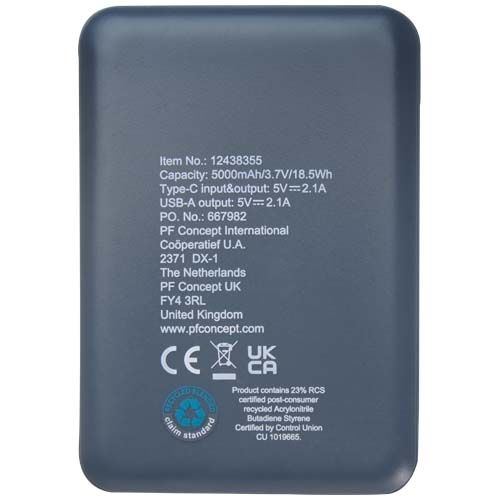 PF124383-4Asama 5000 mAh Typ-C Powerbank aus recyceltem Kunststoff_ hale blau