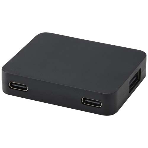 PF124449-2Gaia 4 Port USB Hub mit USB-A- und Typ-C-Ausgang und zwei Eingaengen aus recyceltem Kunststoff_ schwa