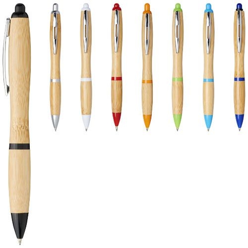 PF107378-5Nash Kugelschreiber aus Bambus _blaue Mine_ natur_weiss