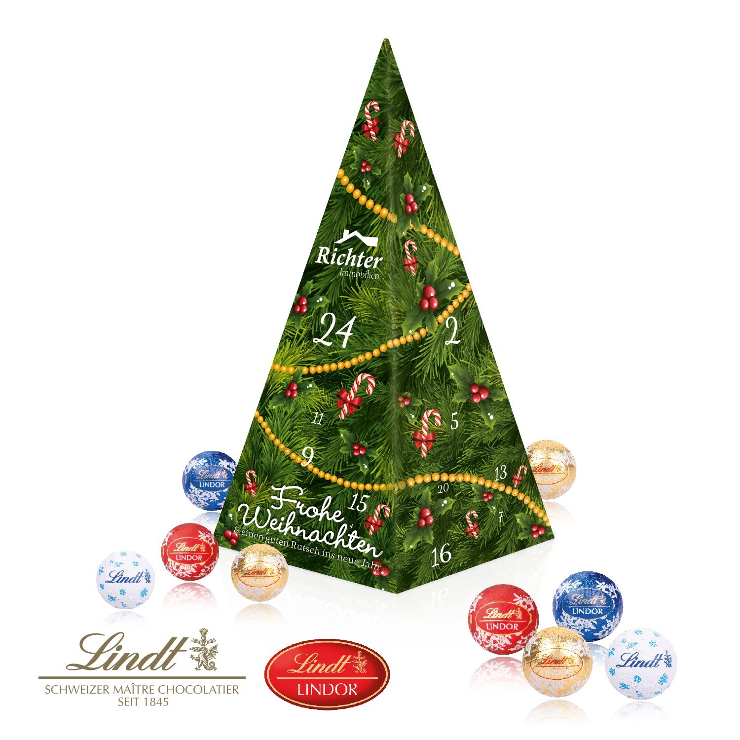 CD95378-01Adventskalender _Weihnachtspyramide_ mit Lindt Schokolade_ Motiv-Vorlage