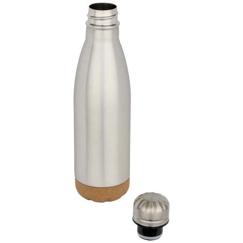 PF100892-6Cove 500 ml doppelwandige_ vakuumisolierte Trinkflasche aus Edelstahl mit Korkdetails_ mattsilber