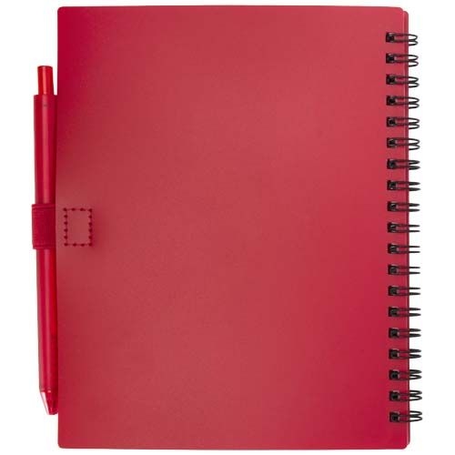 PF106298-2Niove Softcover Notizbuch aus recyceltem Kunststoff mit Kugelschreiber _blaue Mine_ rot