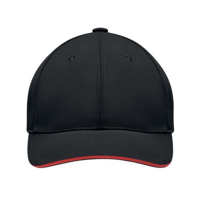MO9643-83Tekapo Baseball cap 6 panels 270g_m²_ schwarz_rot