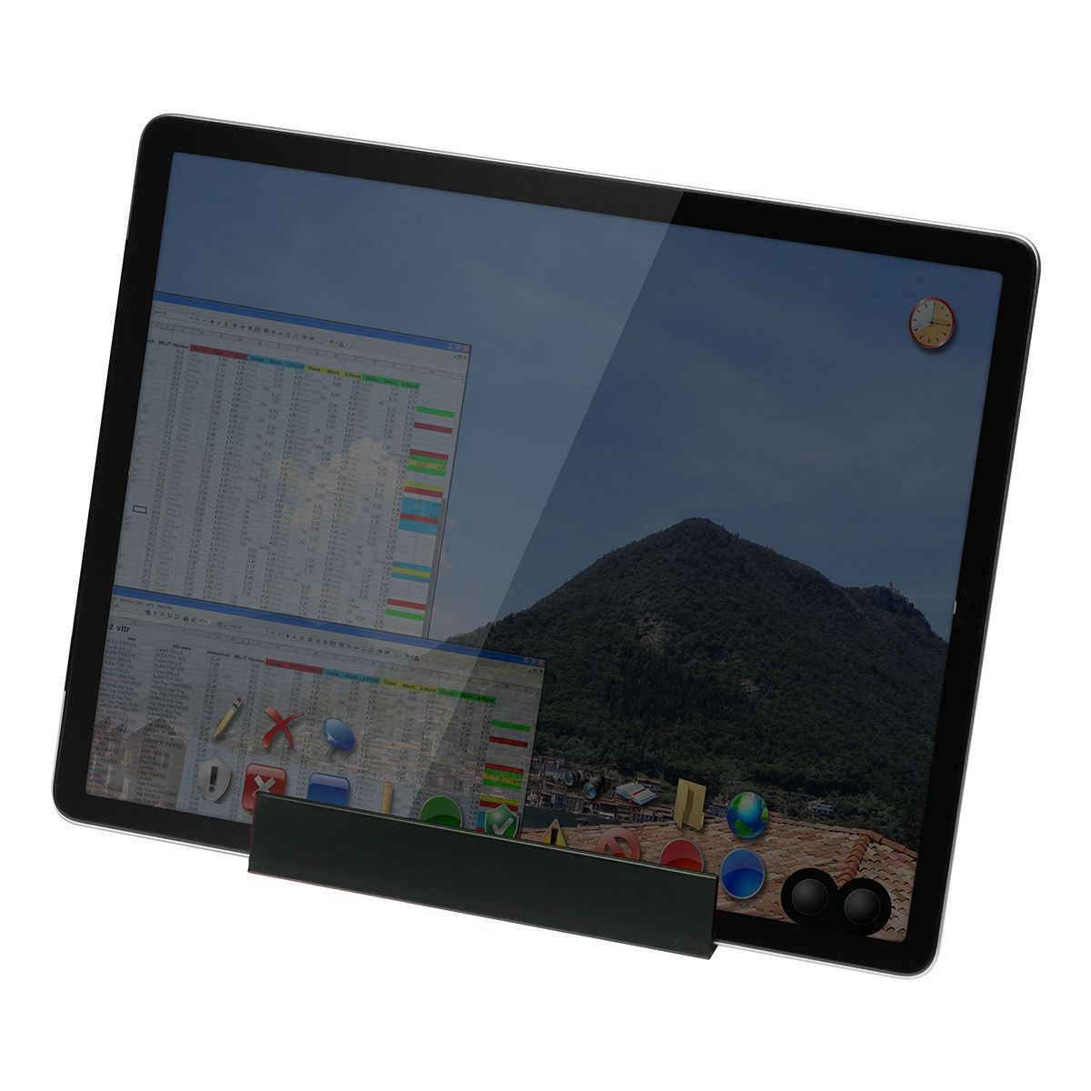 HE7843KPC-F7-6Smartphone-_Tabletstaender mit Zettelbox und Koecher_ gefrostet glasklar_ schwarz