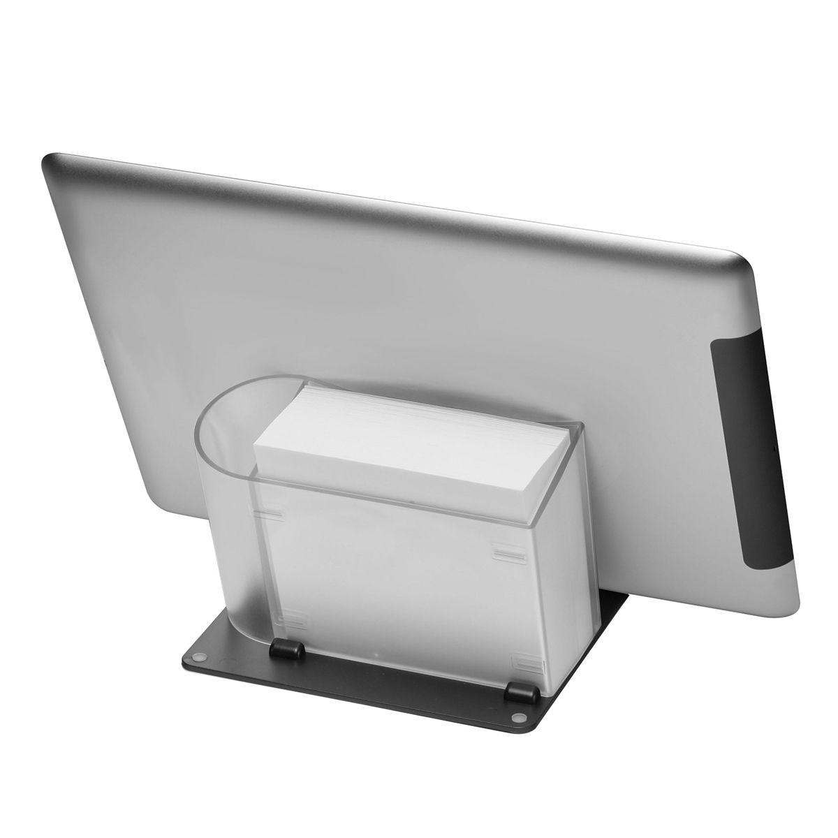 HE7843KPC-F7-6Smartphone-_Tabletstaender mit Zettelbox und Koecher_ gefrostet glasklar_ schwarz