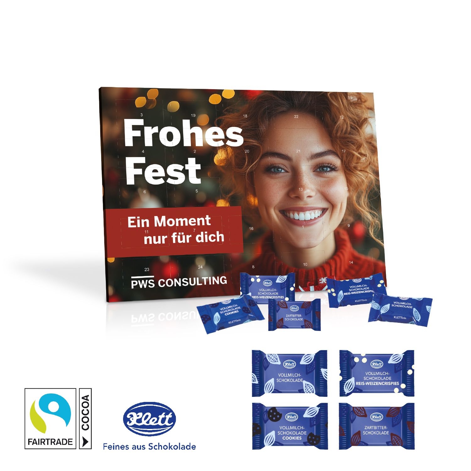 CD95161Tisch-Adventskalender mit Klett Fairtrade® Schokolade