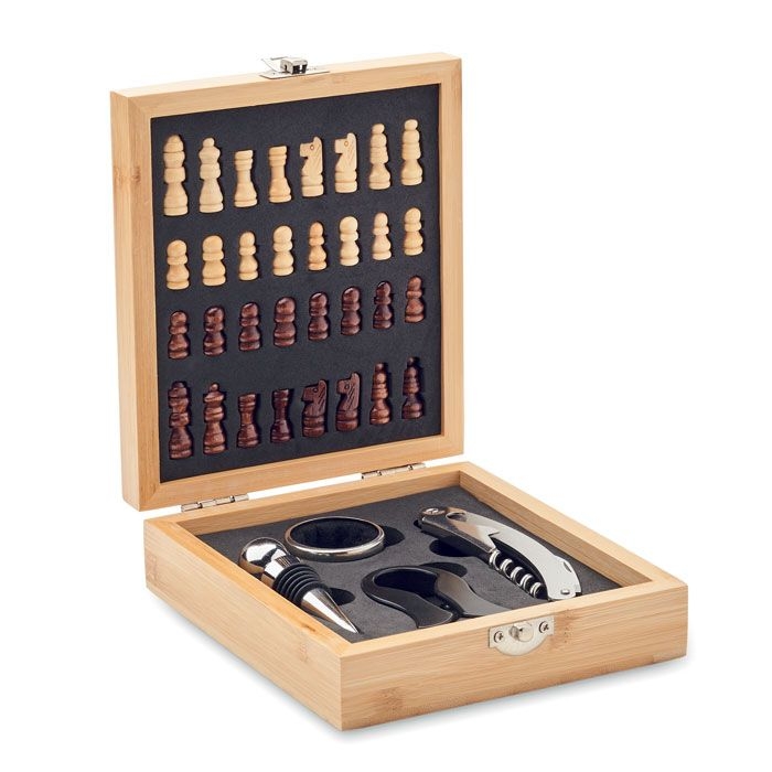MO2393-40Chesset Weinset mit Schachspiel_ holz