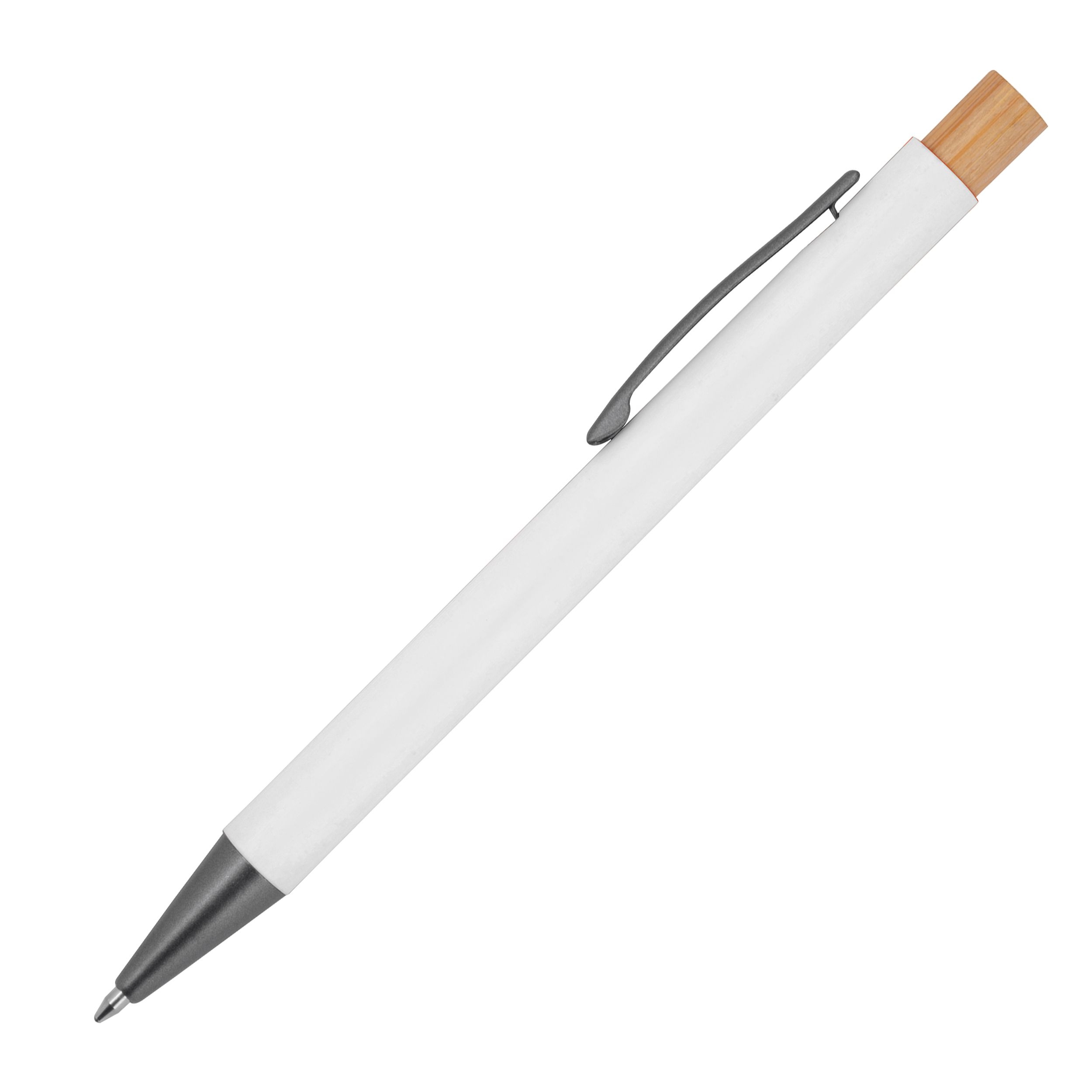MA15178-06Kugelschreiber aus recyceltem Aluminium mit Bambusdruecker  ROSARIO_ weiss