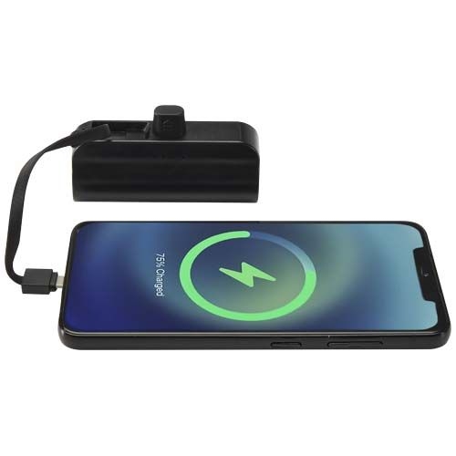 PF124472-2Alnair 10 W 5000 mAh Typ C Powerbank aus recyceltem Kunststoff mit integriertem Klappstaender und 2 i