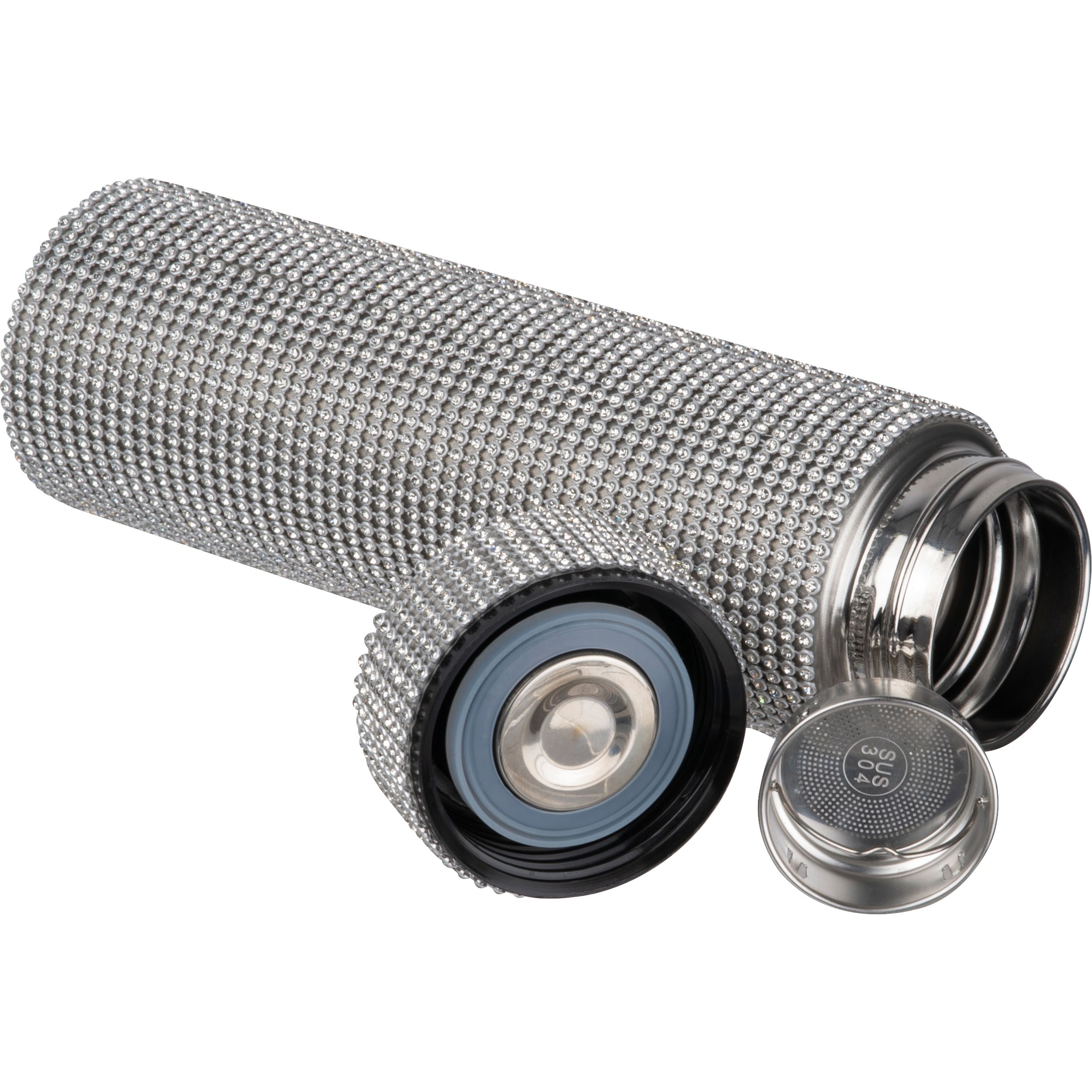 MA85226-07Vakuum Edelstahltrinkflasche mit Strassstein-Akzenten SYLWIA_ silbergrau