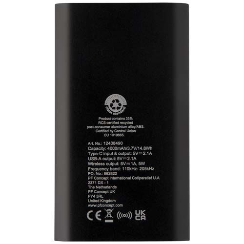 PF124384-4Juice 4000 mAh Typ-C kabellose Powerbank aus recyceltem Aluminium _ schwarz