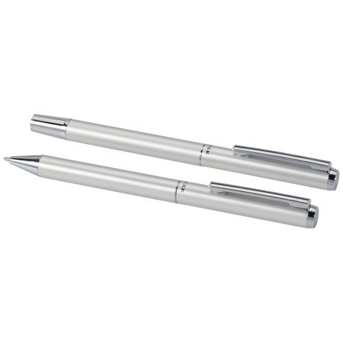 PF107838-1Lucetto Set mit Kugelschreiber und Tintenroller aus recyceltem Aluminium _schwarze Mine_ silber
