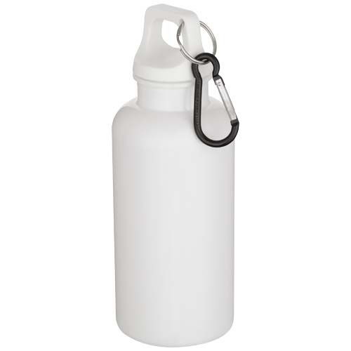 PF100863Oregon 400 ml einfarbige RS-zertifizierte Trinkflasche aus recyceltem Kunststoff mit Karabinerhaken