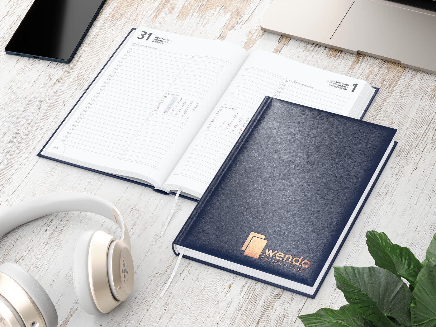 GE0020-DUKWerbeartikel Buchkalender Image_ dunkelblau_ Kupferpraegung