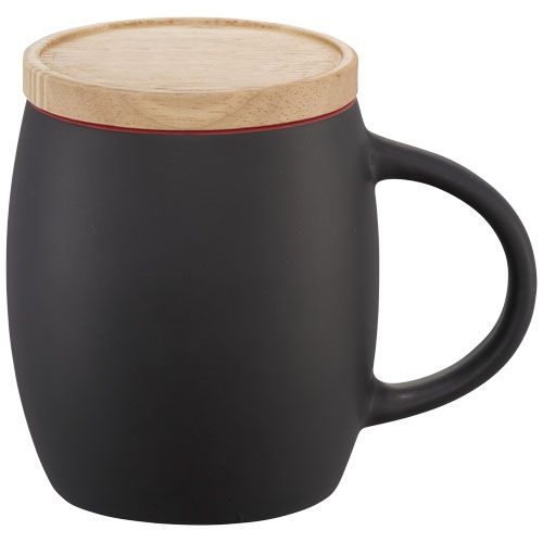 PF100466-3Hearth 400 ml Keramiktasse mit Holz Untersetzer_ schwarz_rot