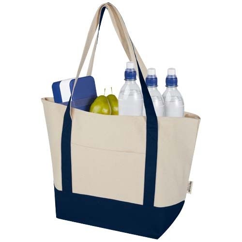 PF120749-2Sam 320 g_m² Tragetasche aus GRS recycelter Baumwolle_ navy_natur