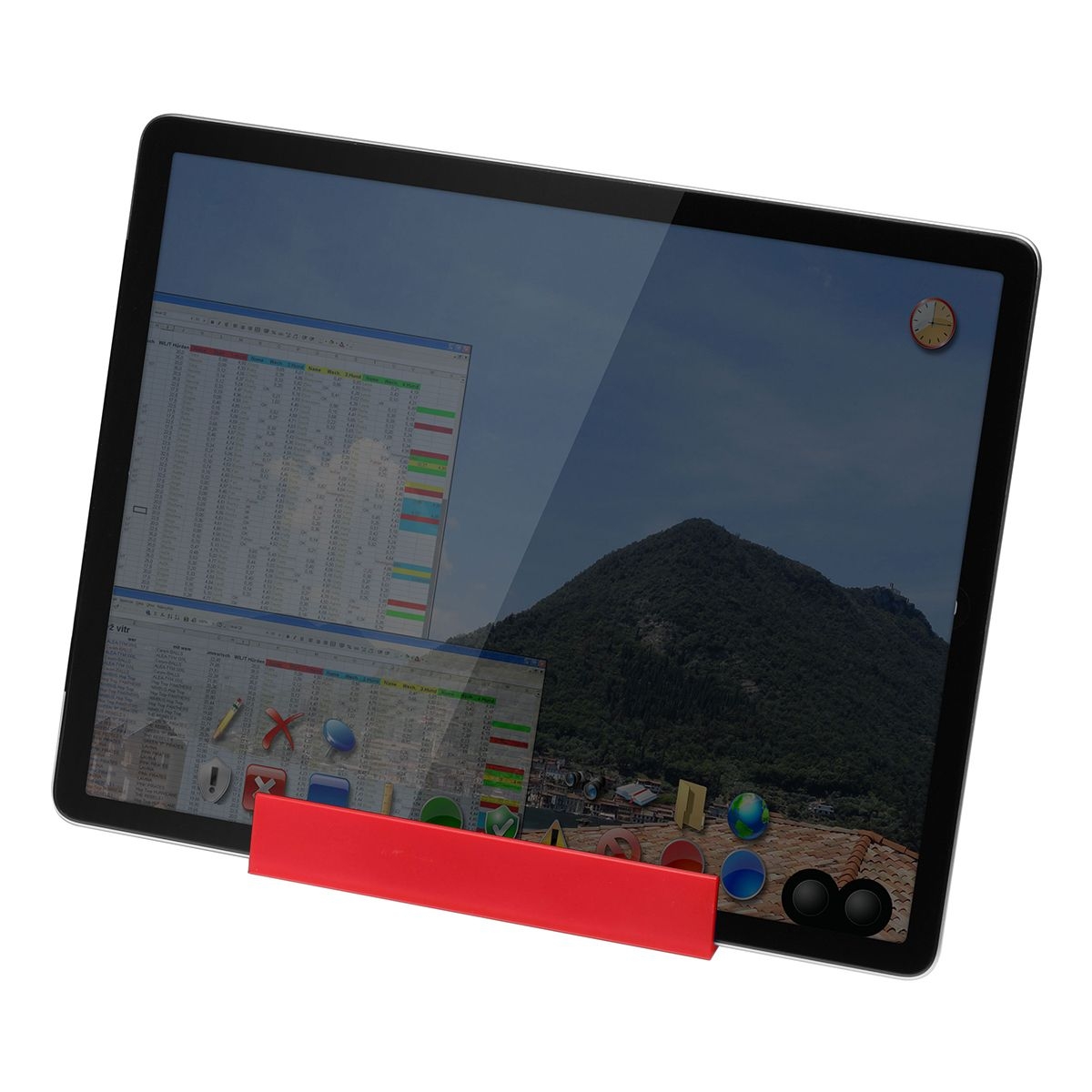 HE7843KPC-F7-1Smartphone-_Tabletstaender mit Zettelbox und Koecher_ gefrostet glasklar_ rot