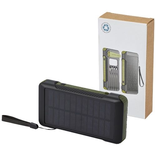PF124346-1Soldy 10.000 mAh Solardynamo-Powerbank aus recyceltem GRS Kunststoff _ armeegruen
