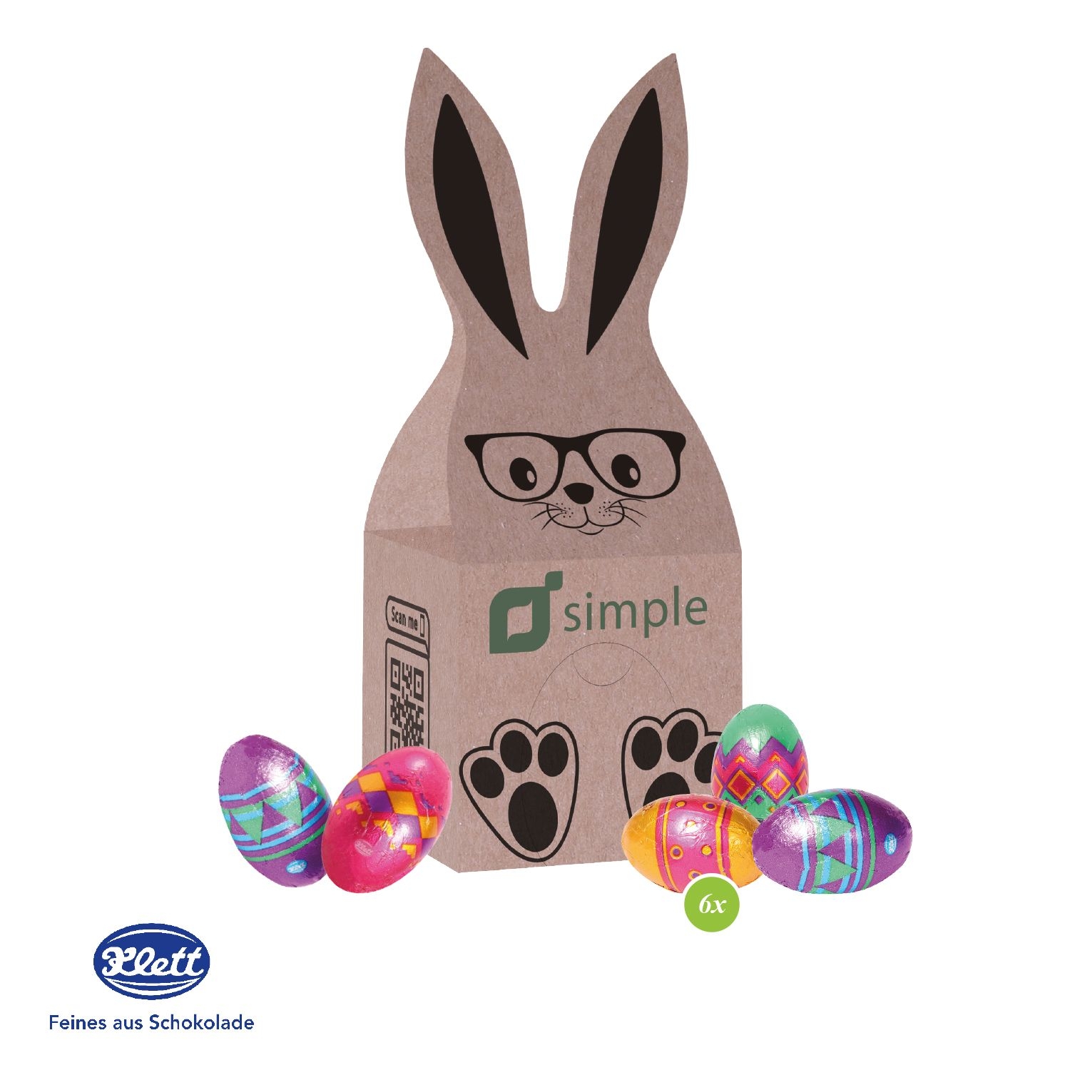 CD94680-013D Praesent Haeschen mit Schokoladeneier von Klett_ Klett Schokoeier