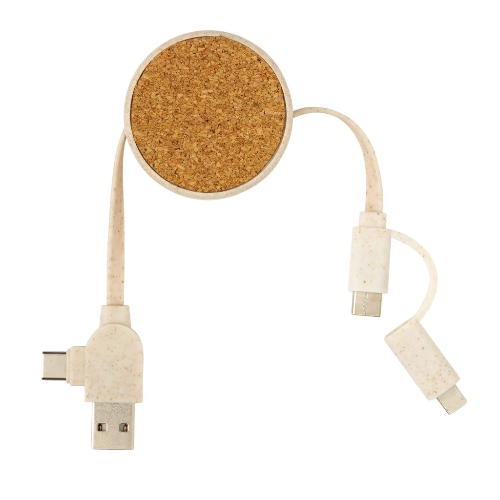XDP302.36-9Kork und Weizen 6-in-1 ausziehbares Ladekabel_ khaki