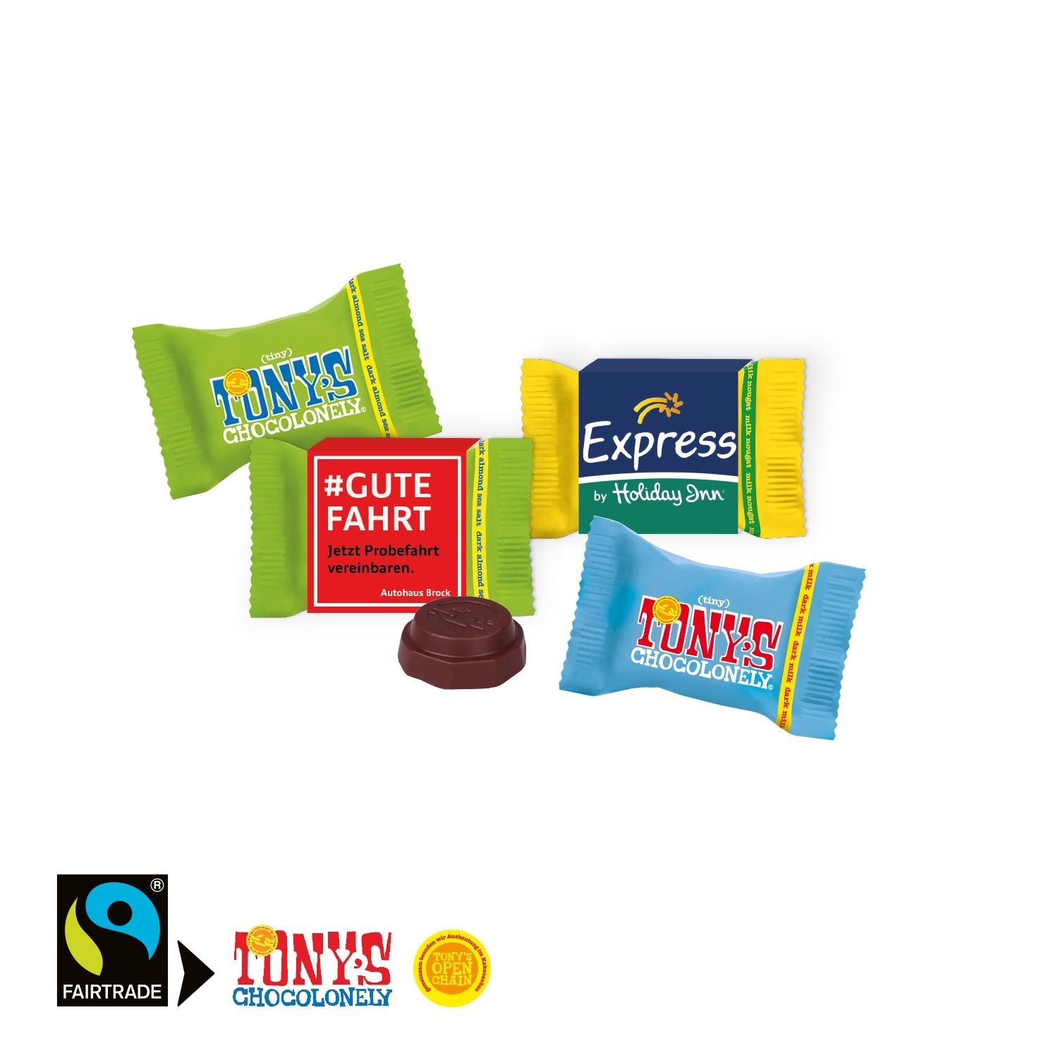 CD91503-01Tiny Tony's in Werbebanderole_ Tiny Tony's Schokolade