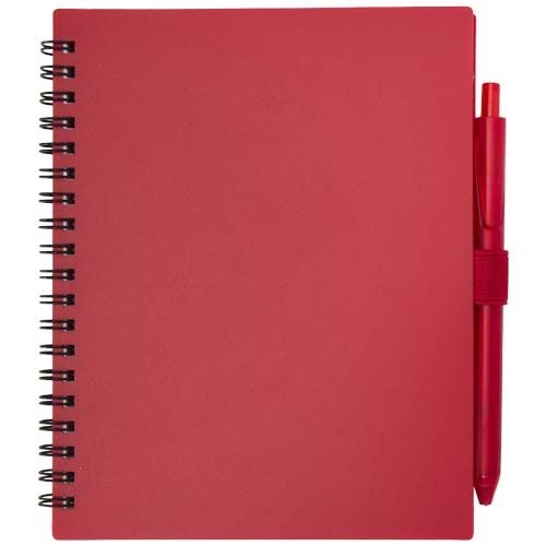 PF106298-2Niove Softcover Notizbuch aus recyceltem Kunststoff mit Kugelschreiber _blaue Mine_ rot