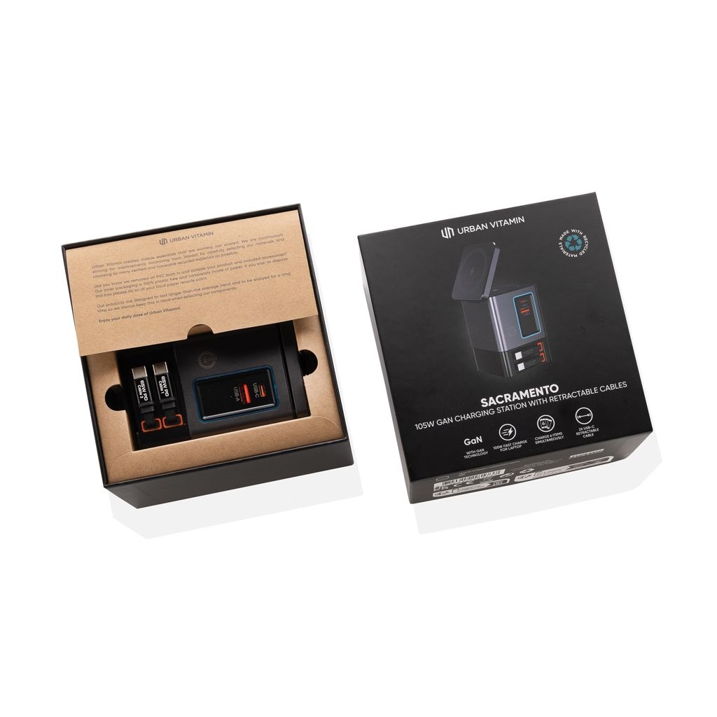 XDP309_54-02Urban Vitamin Sacramento 105W GaN Charger mit einz. Kabeln_ grau